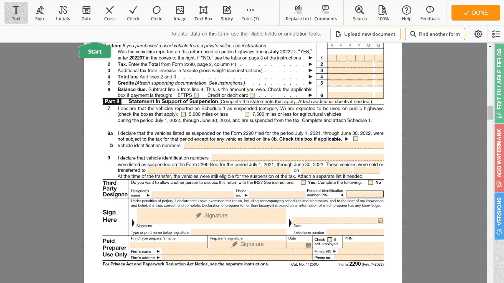 2022 Form 2290 Printable IRS 2290 Tax Form Instructions For Online 