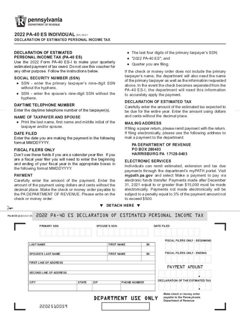 2023 Pa Estimated Tax Form Printable Forms Free Online