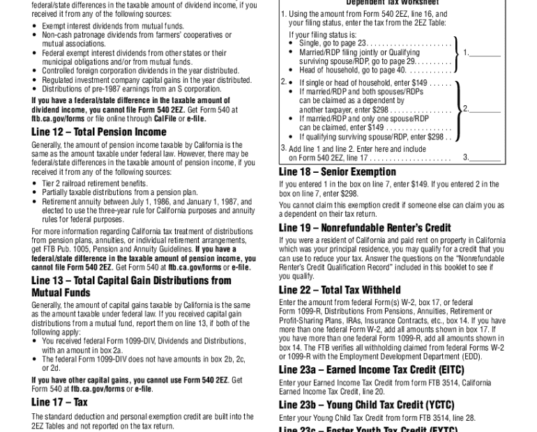2024 Forms And Instructions 540 2EZ California Resident Income Tax