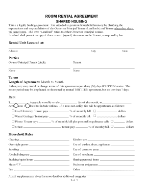 23 Printable Room Rental Agreement Shared Housing Forms And Templates 