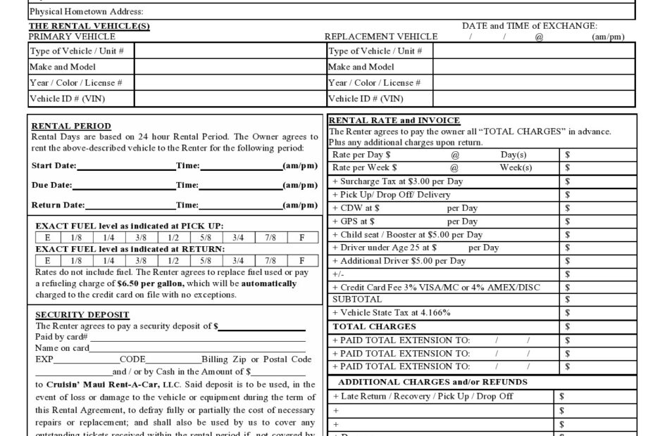 38 Free Car Rental Agreements Forms TemplateLab