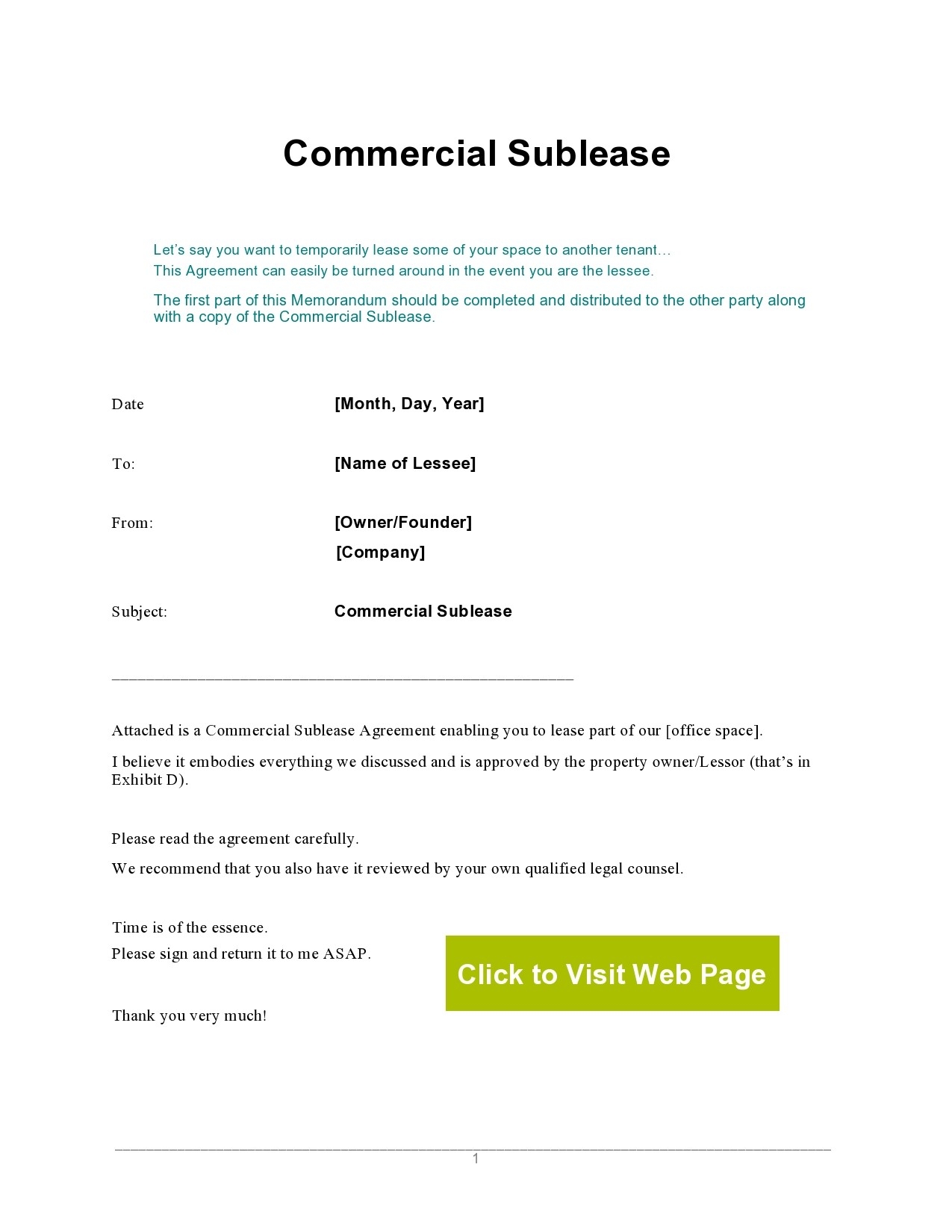 39 Free Commercial Sublease Agreement Templates Word PDF 