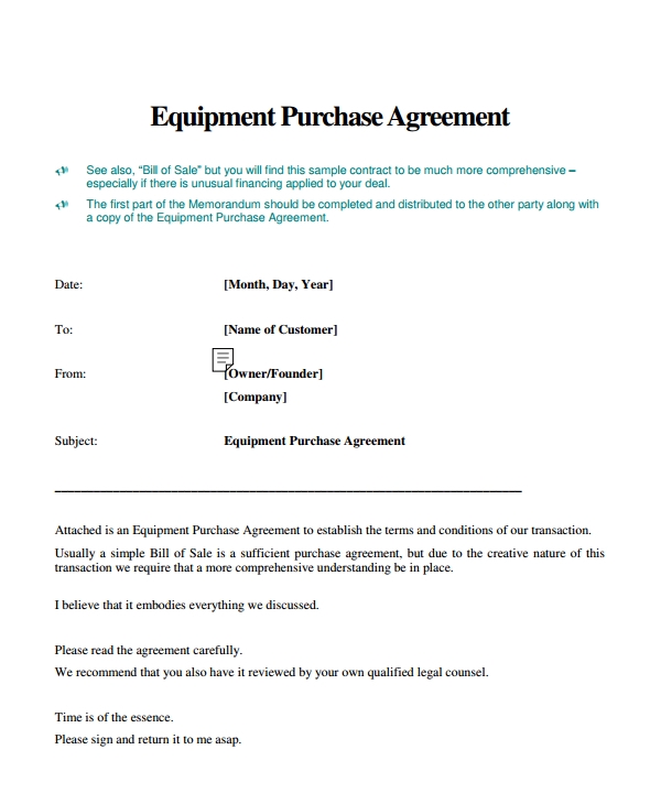 9 Equipment Purchase Agreement Templates PDF Word