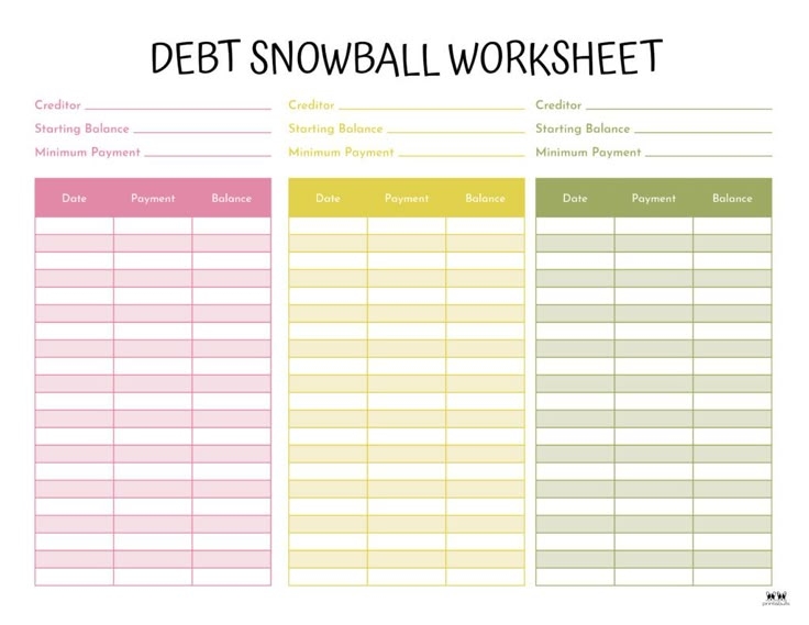 A Printable Debt Snowball Worksheet Is Shown In This Image It Shows The