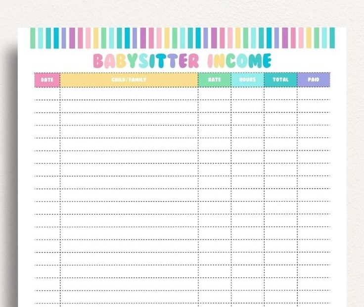 Babysitter Income Tracker Printable Childcare Earnings Organizer