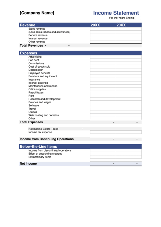 Blank Income Statement Template Printable Pdf Download