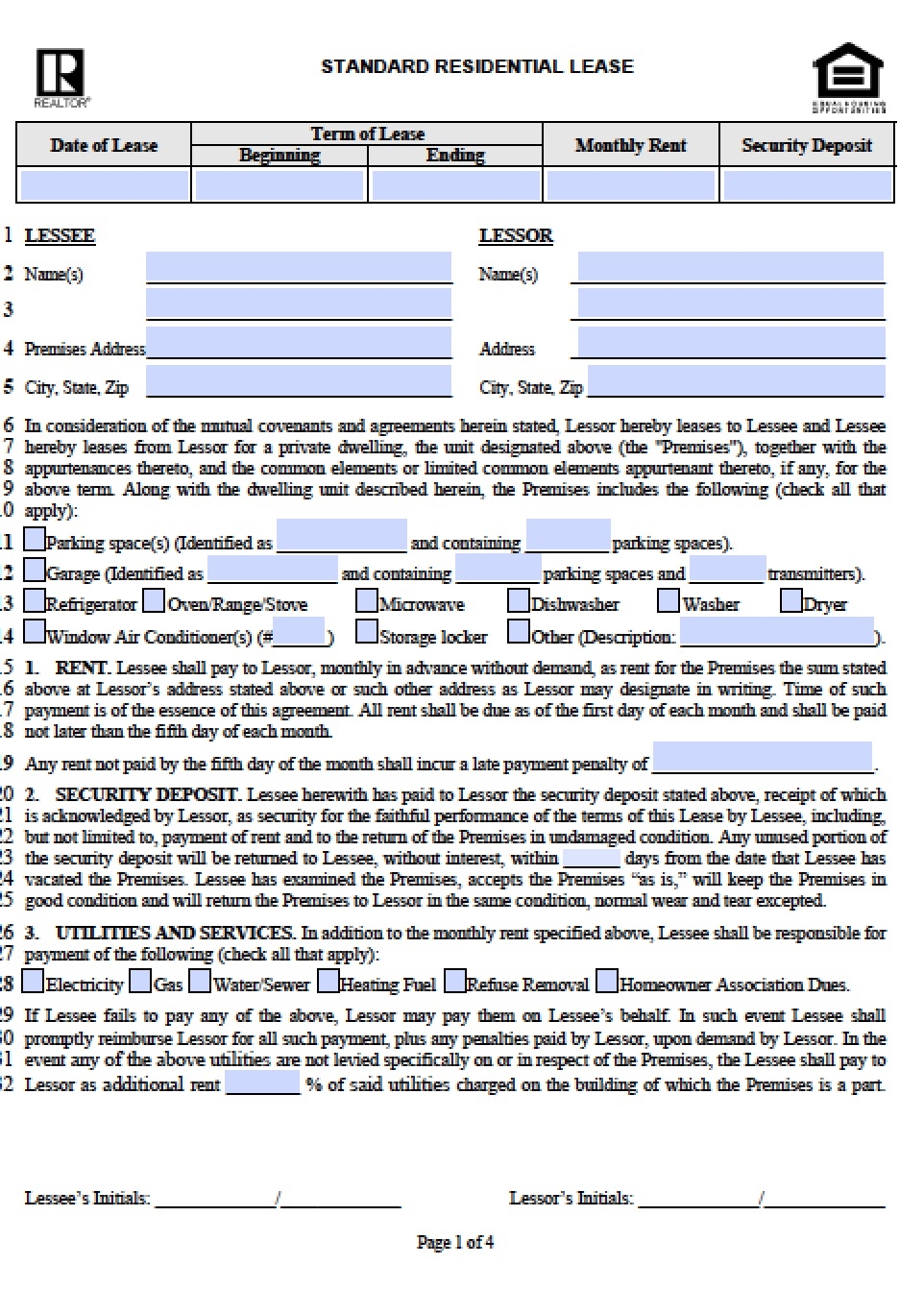 Blank Printable Year Lease Forms Printable Forms Free Online