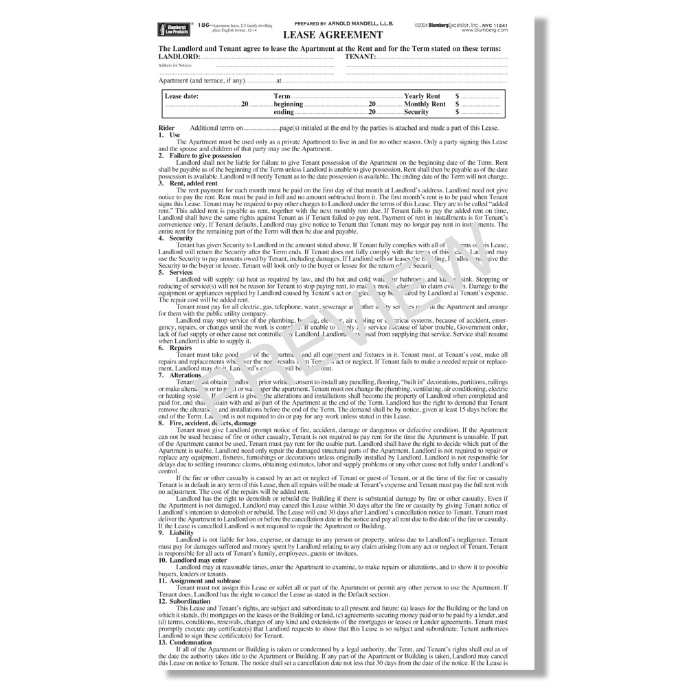 Blumberg Lease New York Residential Lease Forms Free Printable 