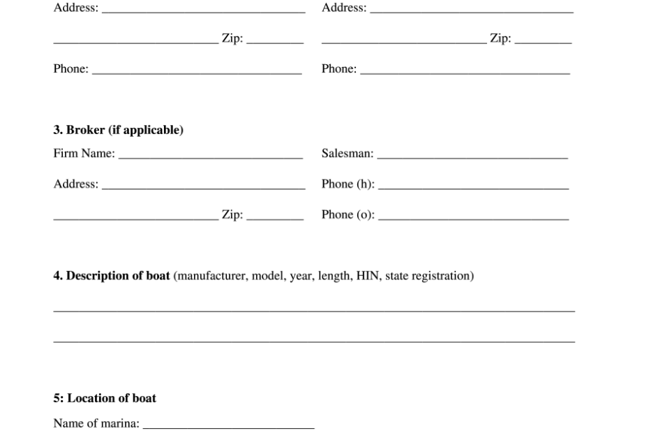 Boat Buyer Seller Purchase Agreement Form Printable Blank PDF Online