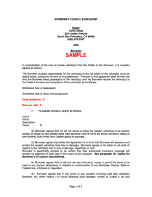 Borrowed Car Agreement Fill Online Printable Fillable Blank