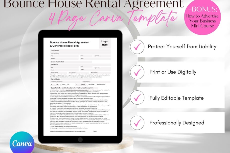 Bounce House Rental Agreement Downloadable Printable Bounce House