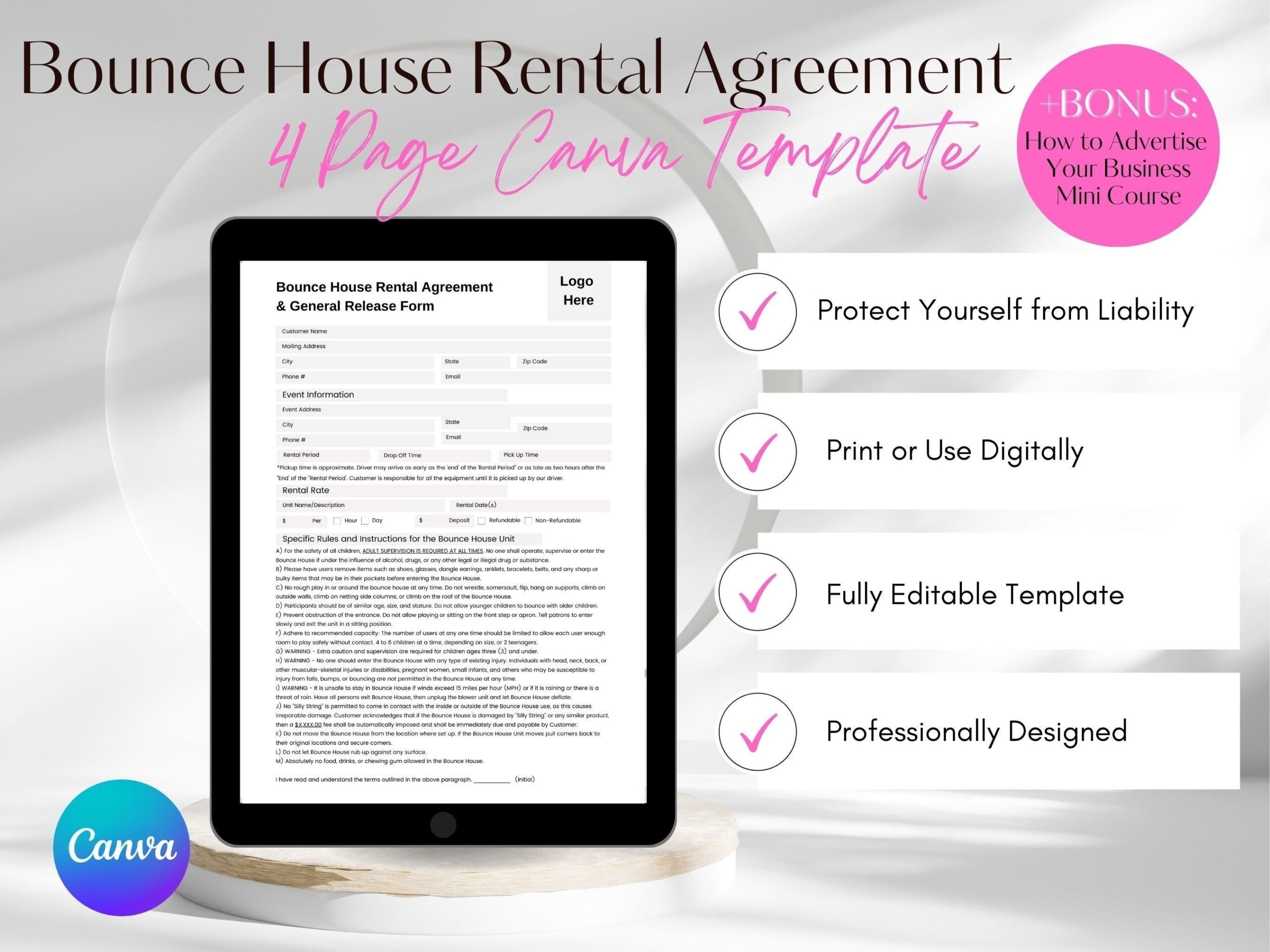 Bounce House Rental Agreement Downloadable Printable Bounce House 