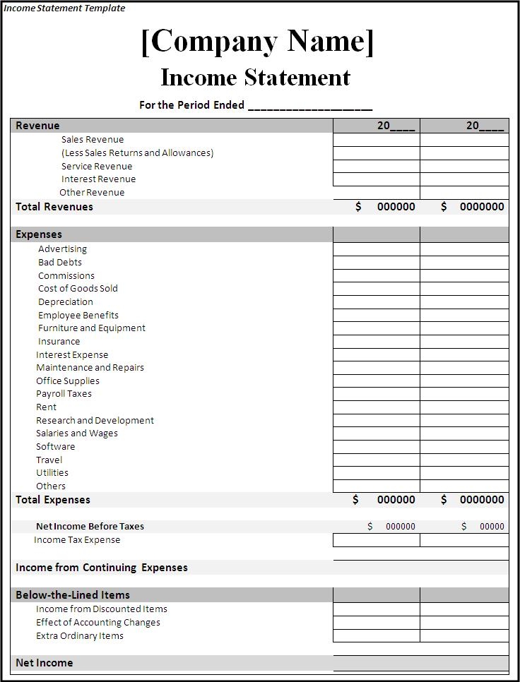 Business Income And Expense Worksheet Excel