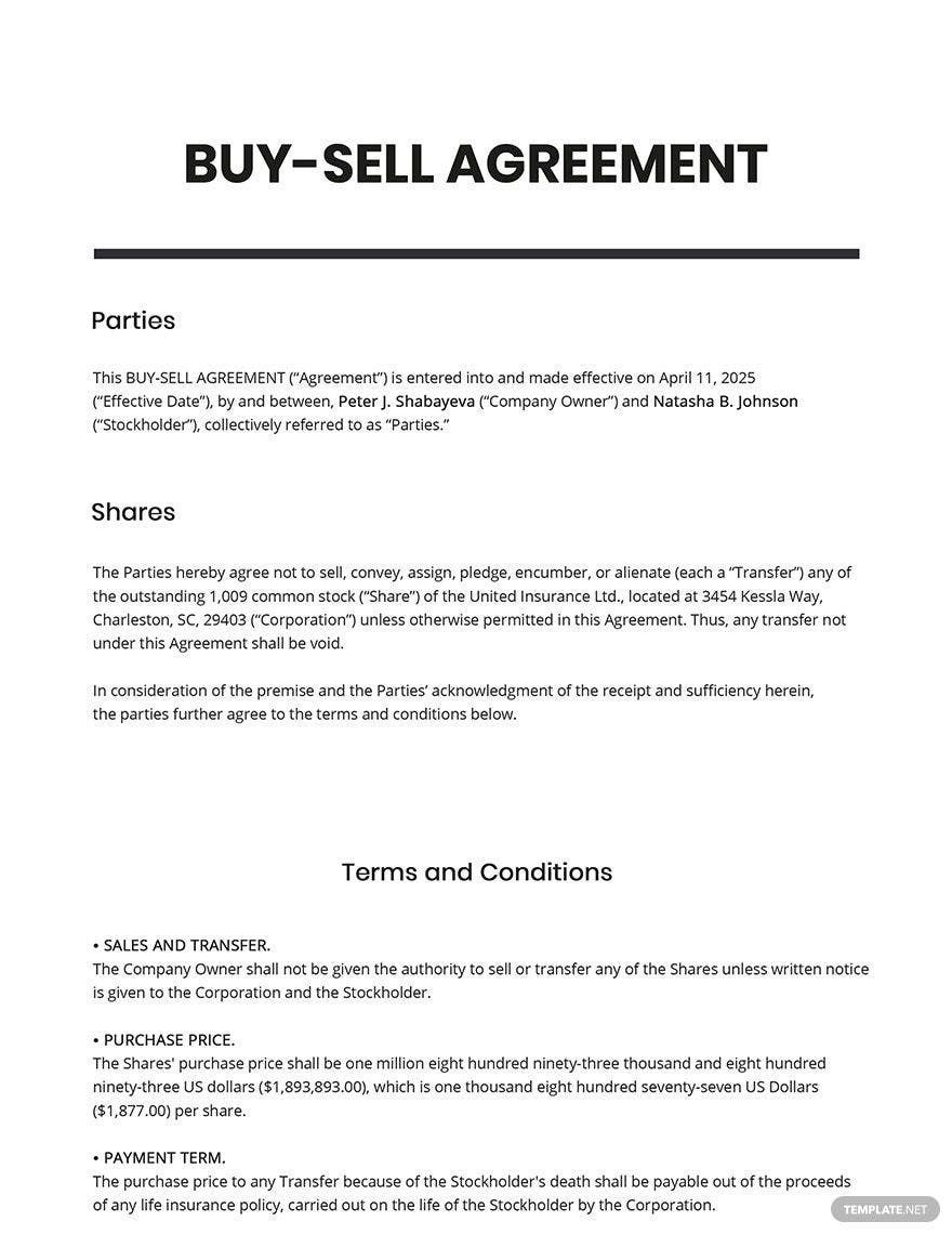 Buy Sell Agreement Template Google Docs Word Apple Pages Template