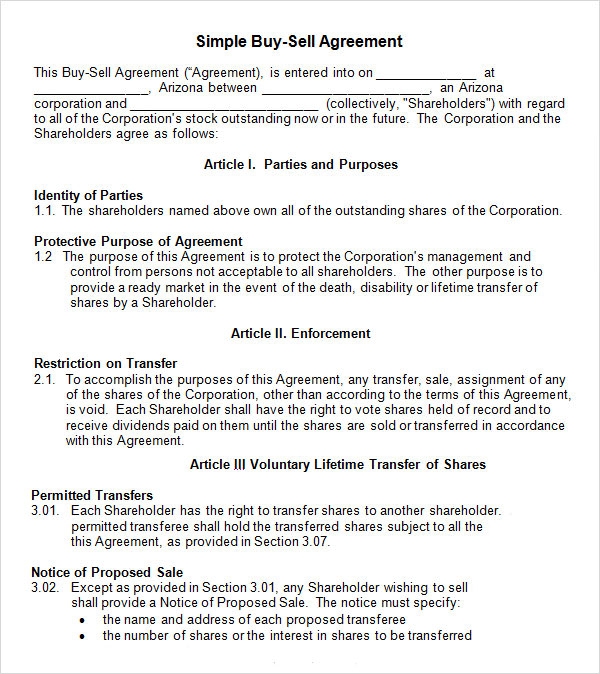 Buy Sell Agreement Template
