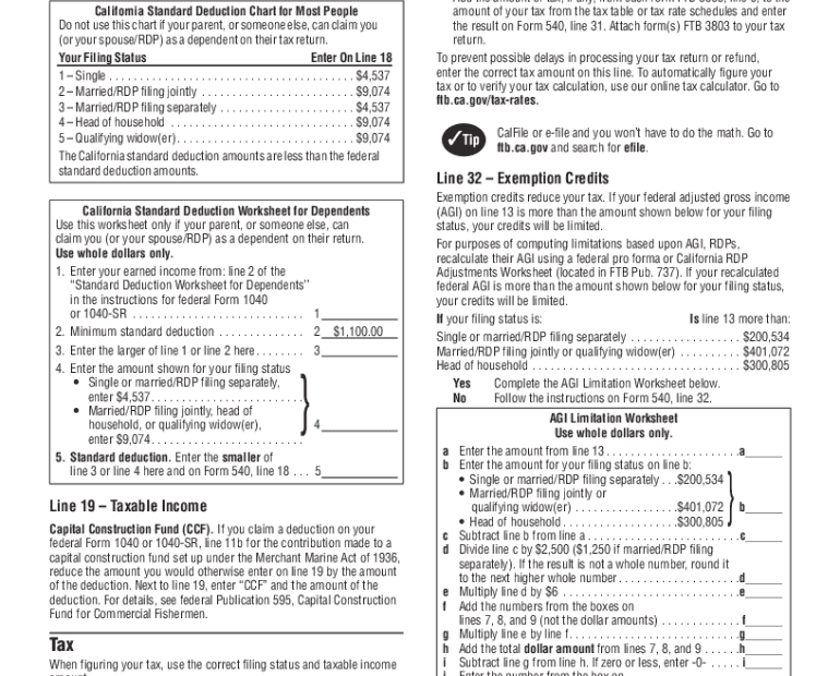 California 540 Instructions 2019 2025 Form Fill Out And Sign