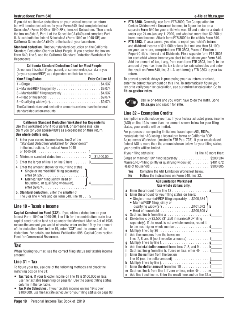 California 540 Instructions 2019 2025 Form Fill Out And Sign 