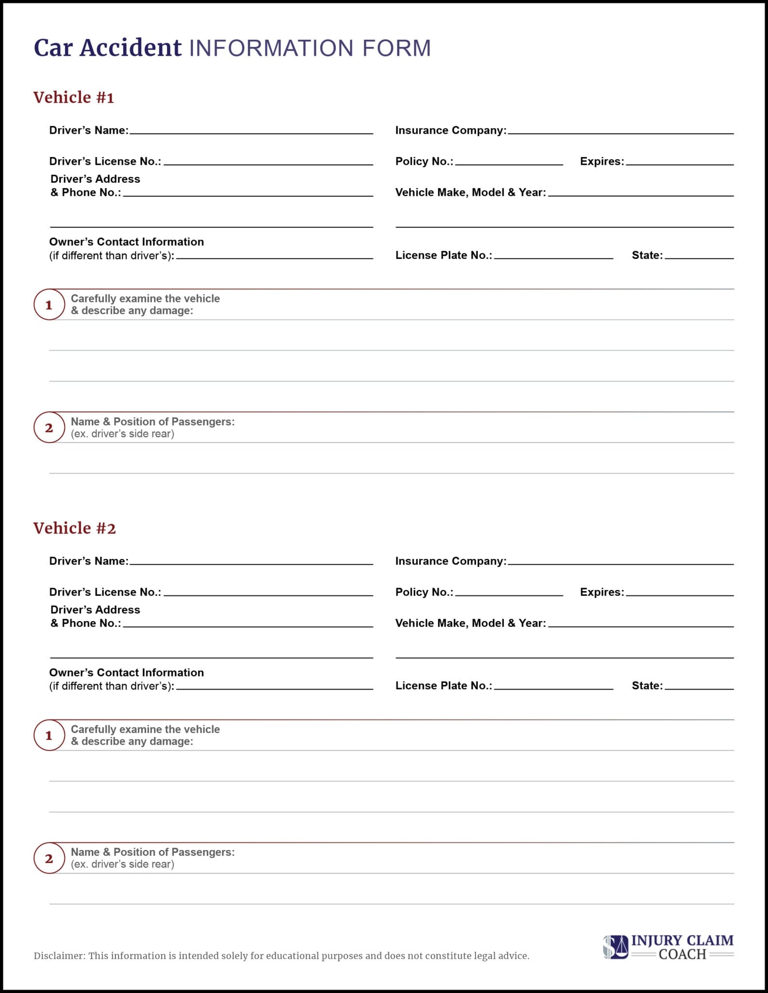 Car Damage Payment Printable Car Accident Settlement Agreement Form