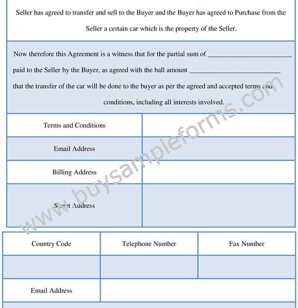 Car Purchase Agreement Form Purchase Agreement Car Purchase Receipt