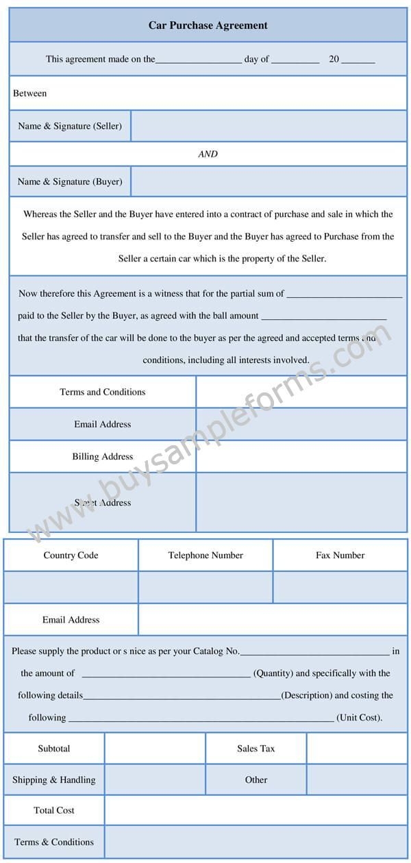 Car Purchase Agreement Form Purchase Agreement Car Purchase Receipt 