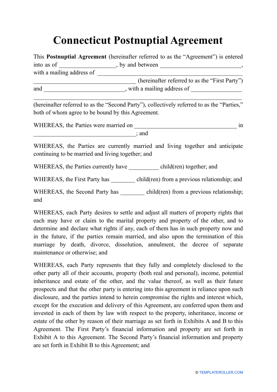 Connecticut Postnuptial Agreement Template Fill Out Sign Online And 