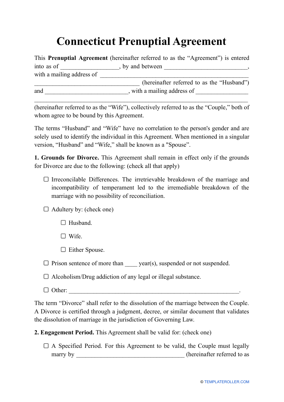 Connecticut Prenuptial Agreement Template Fill Out Sign Online And 
