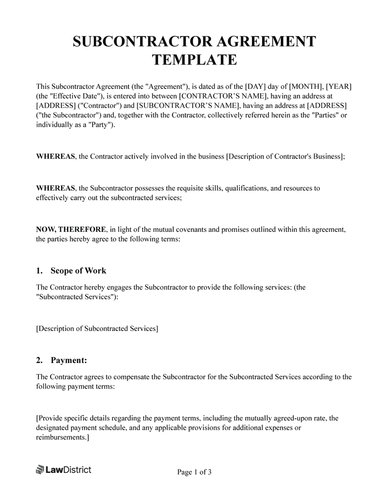 Construction Free Printable Subcontractor Agreement Free Printable