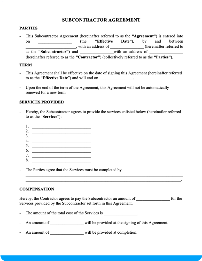 Construction Free Printable Subcontractor Agreement Free Templates 