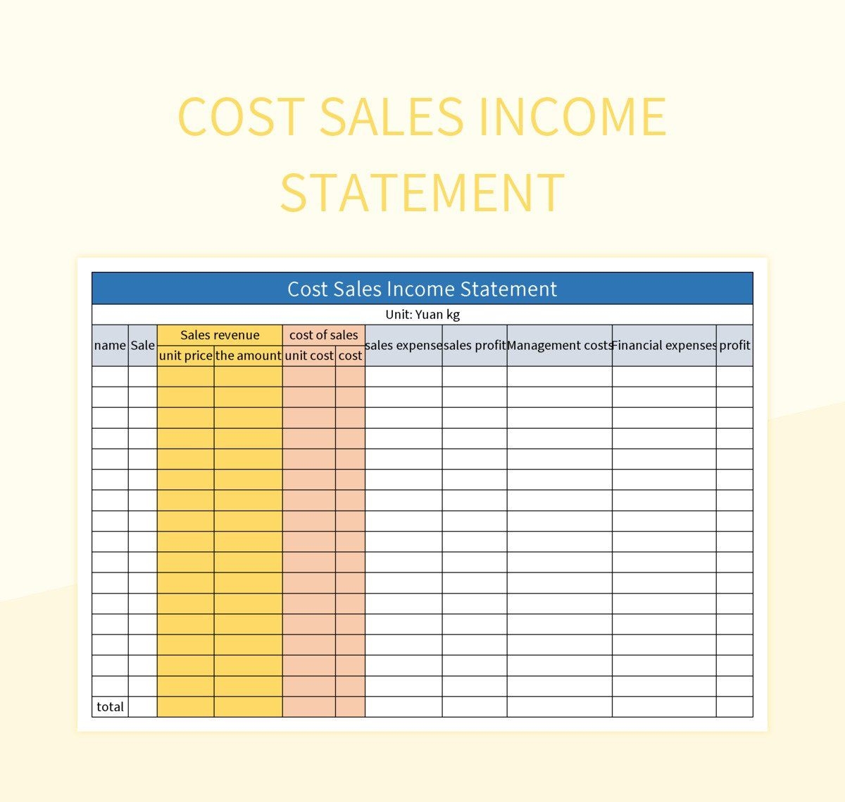 Cost Sales Income Statement Excel Template And Google Sheets File For 
