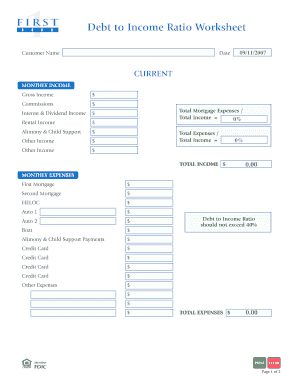 Debt To Income Ratio Worksheet Fill And Sign Printable Template 