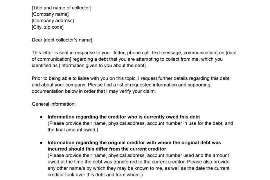 Debt Verification Letter Template