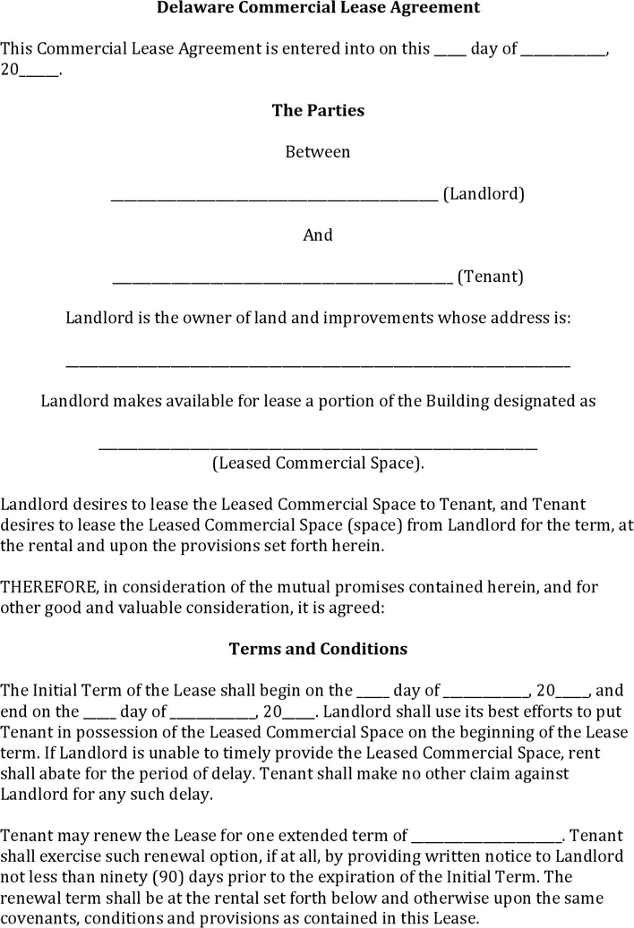 Delaware Commercial Lease Agreement Download Free Printable Rental 