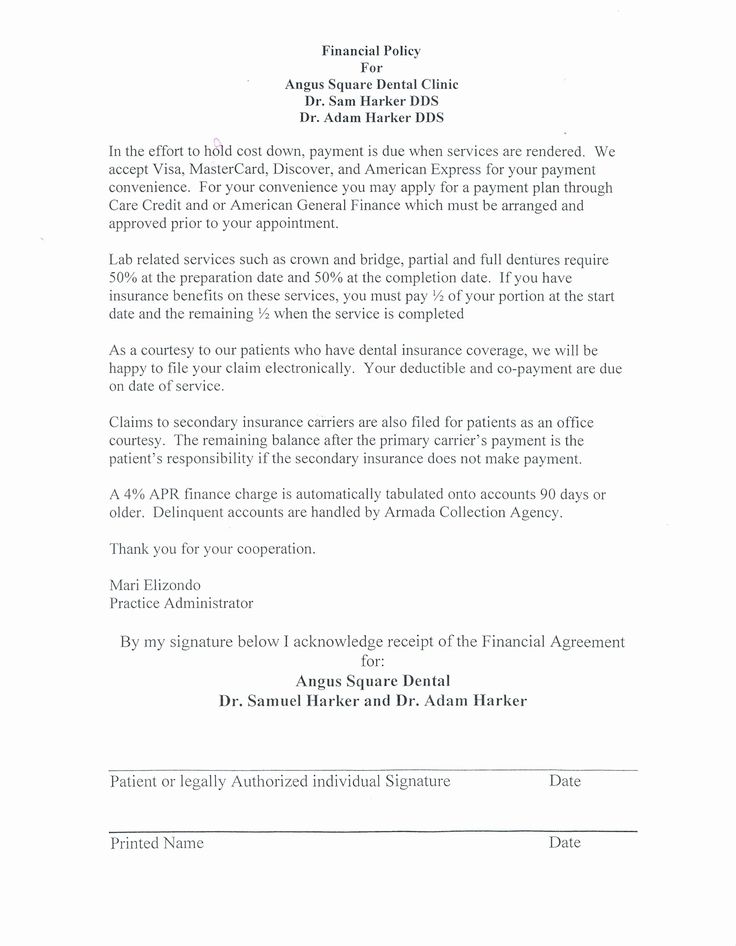 Dental Financial Agreement Template Clowncoloringpages