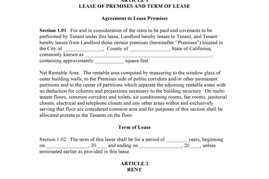 Download Free California Commercial Lease Agreement Printable Lease