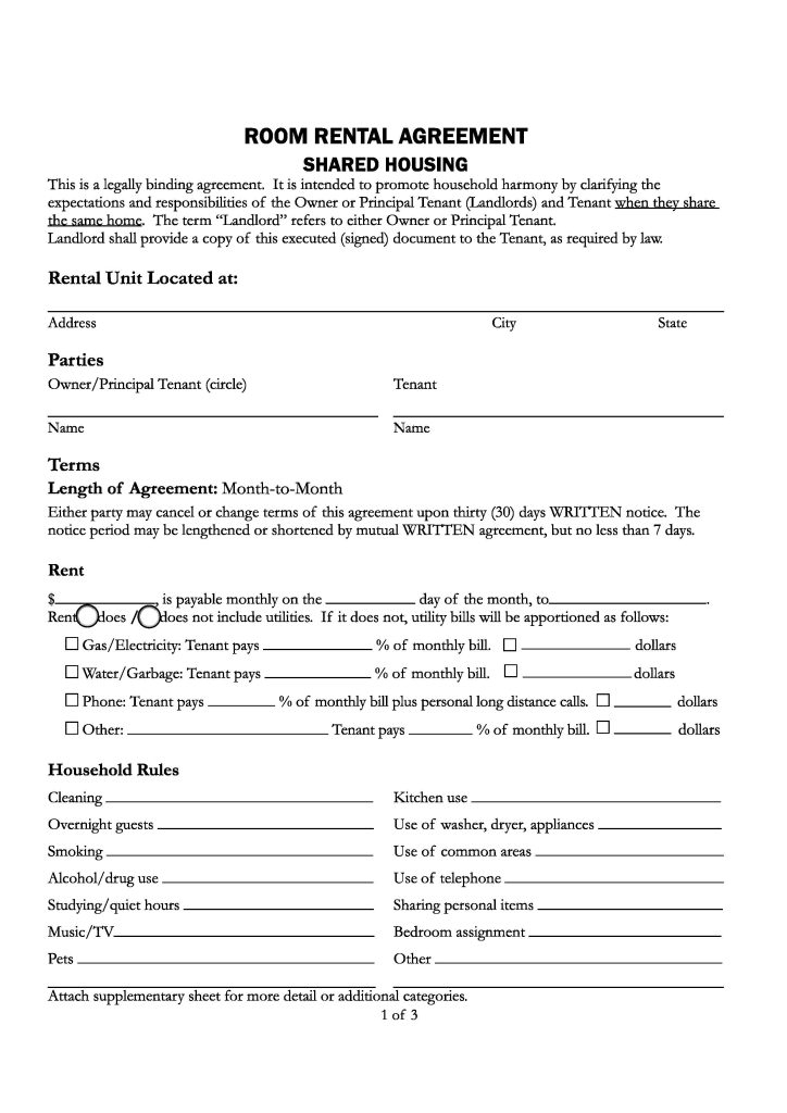Download Free California Room Rental Agreement Printable Lease Agreement