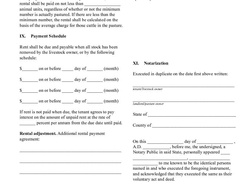 Download Free Sample Pasture Lease Agreement Printable Lease Agreement