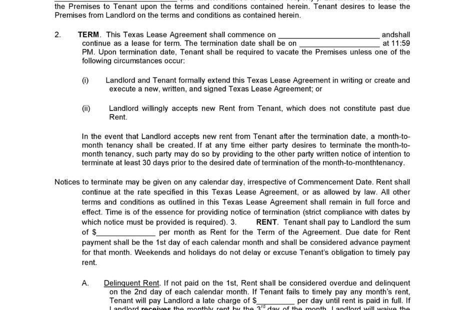 Download Free Texas Residential Lease Agreement Printable Lease Agreement
