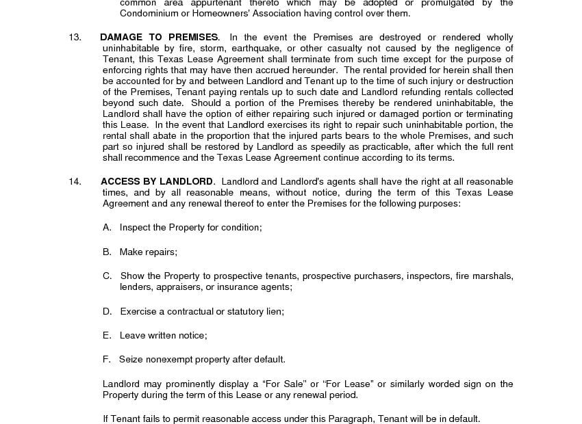 Download Free Texas Residential Lease Agreement Printable Lease Agreement