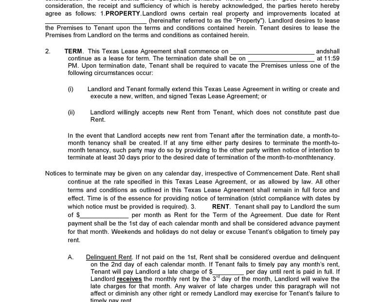 Download Free Texas Residential Lease Agreement Printable Lease Agreement