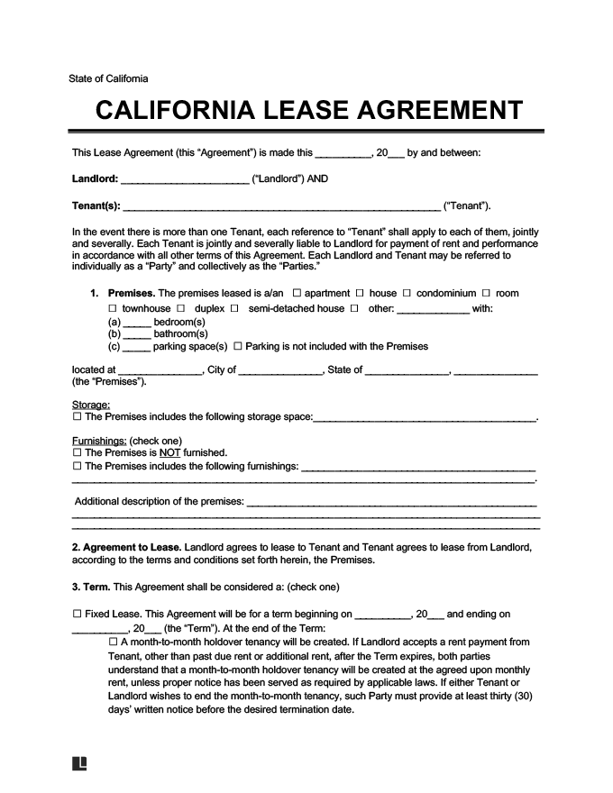 Downloadable Printable California Rental Agreement Pdf