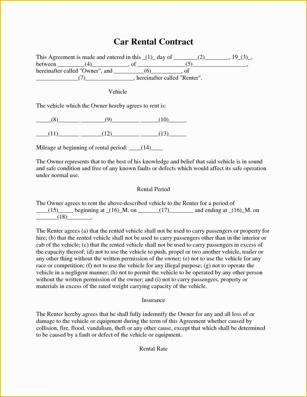 Downloadable Printable Car Rental Agreement Form Printable Forms Free 