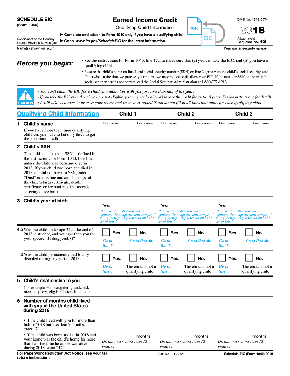 Earned Income Credit 2018 Calculator Fill Online Printable Fillable 