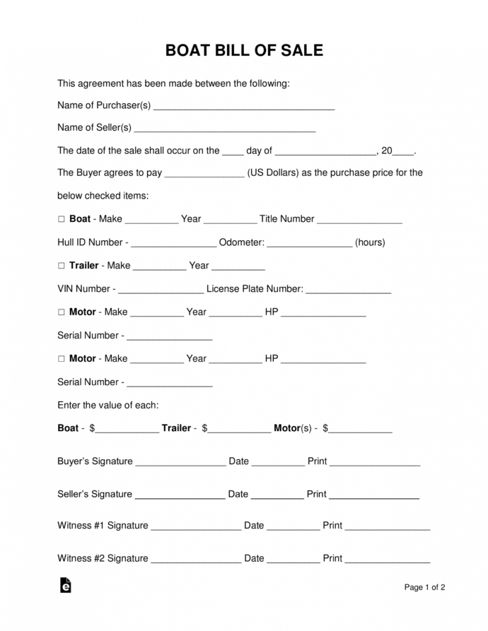 Editable Free Boat Vessel Bill Of Sale Form Pdf Word Eforms Boat Sale 