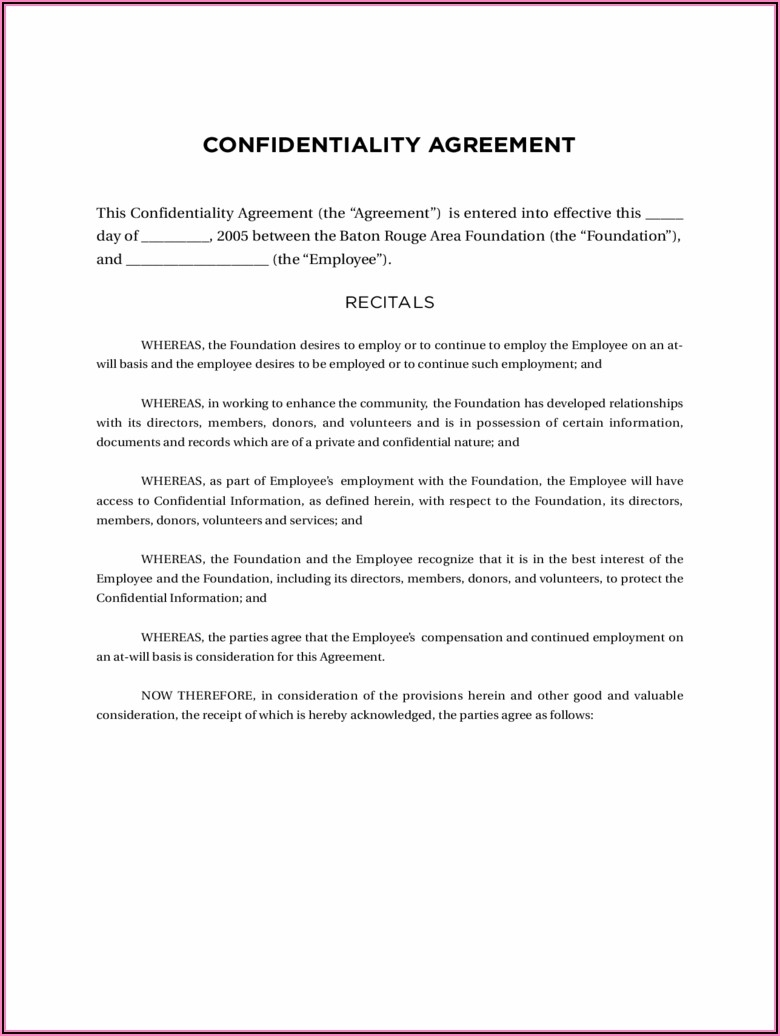 Employee Confidentiality Agreement Template Australia Template 1 