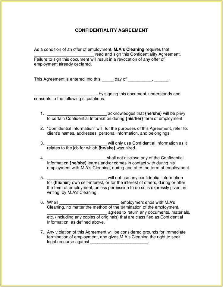 Employee Confidentiality Agreement Template California Template 1 