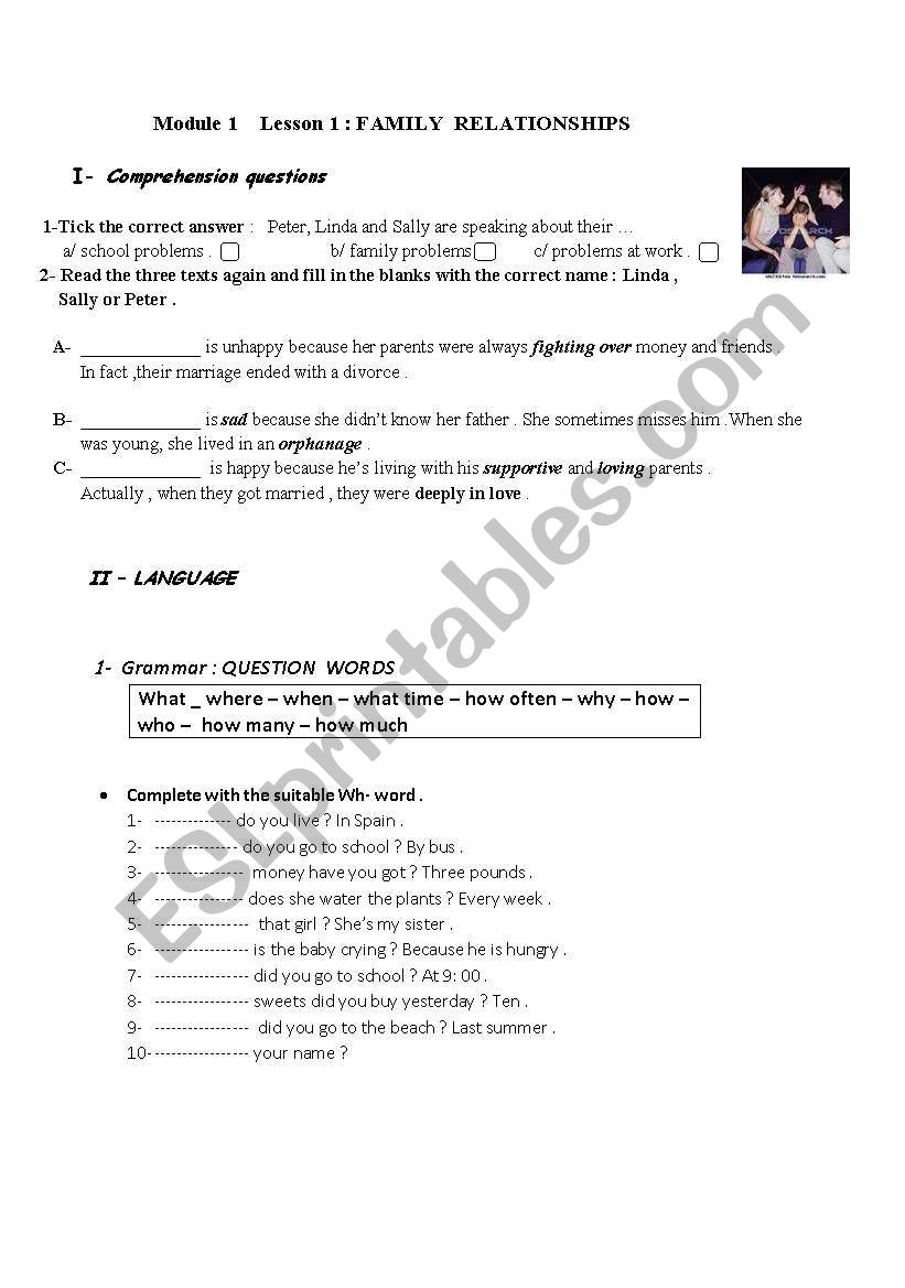 English Worksheets Faily Life