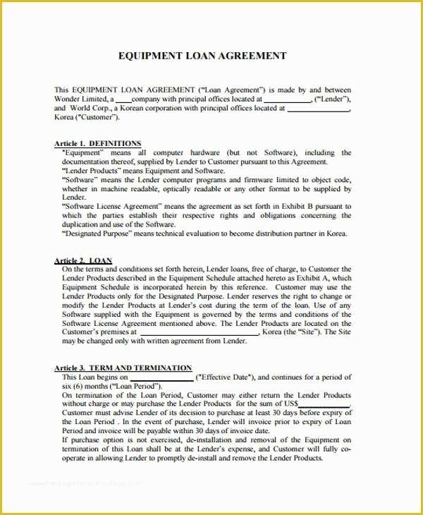 Equipment Loan Agreement Template Word