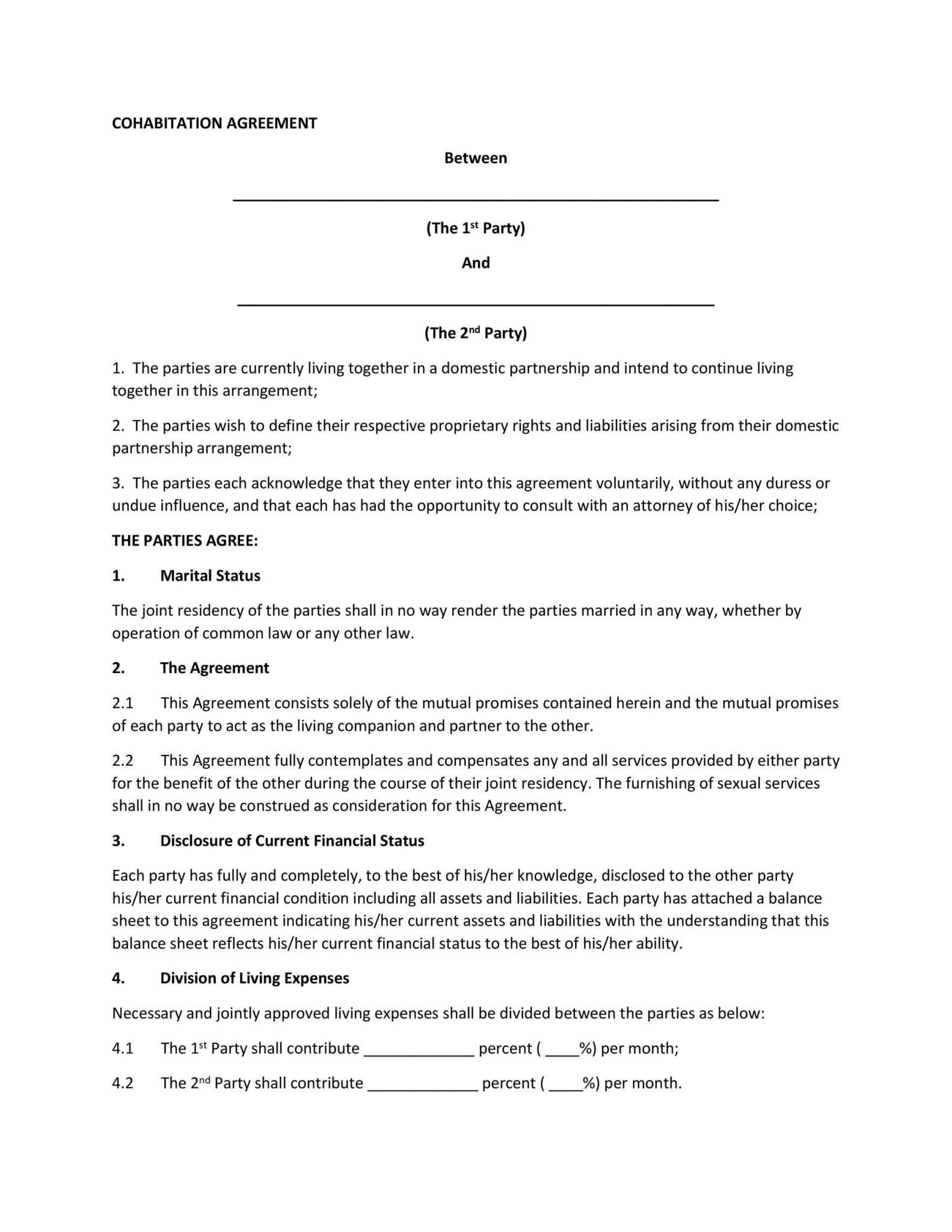Example Of Printable Cohabitation Agreement Template Templateral