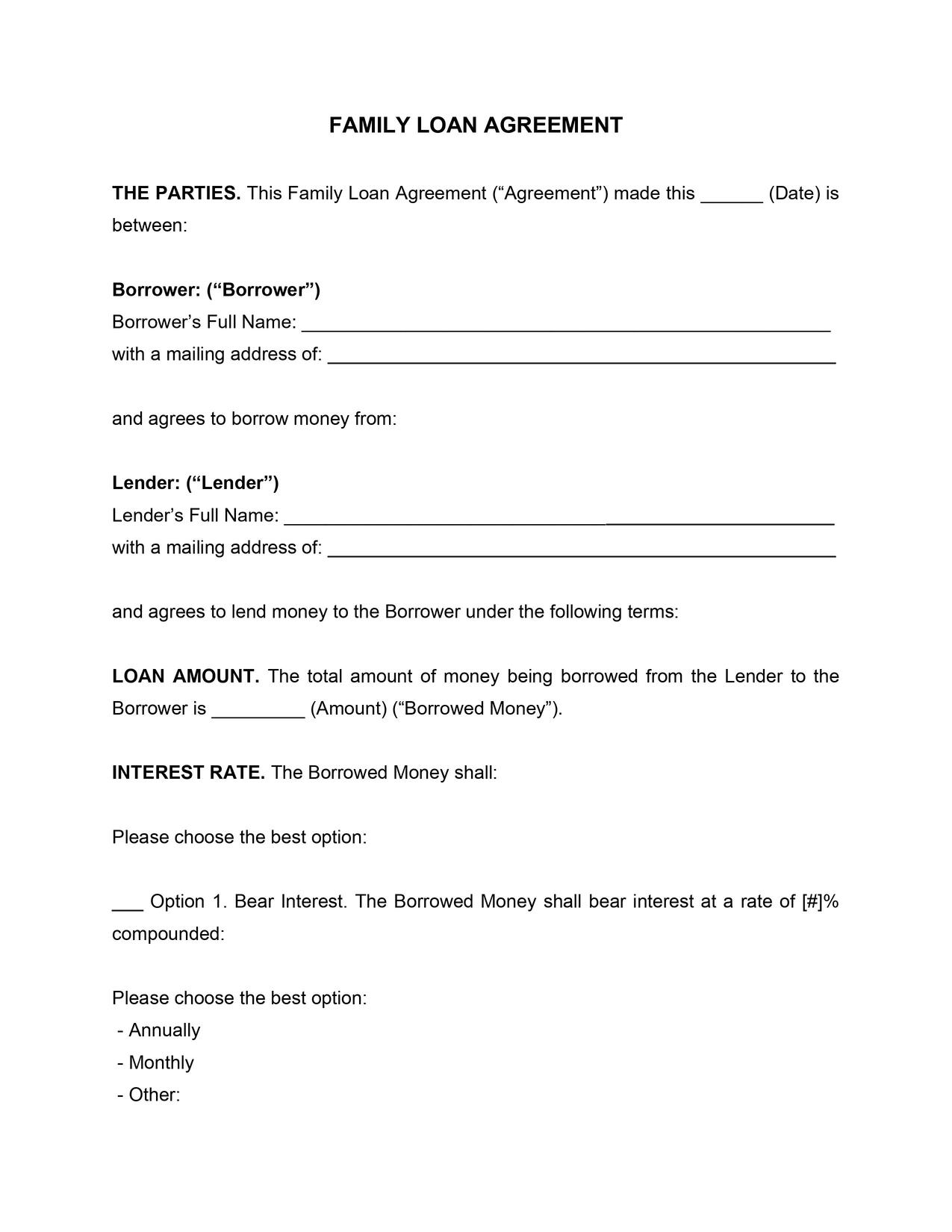 Family Loan Agreement Template
