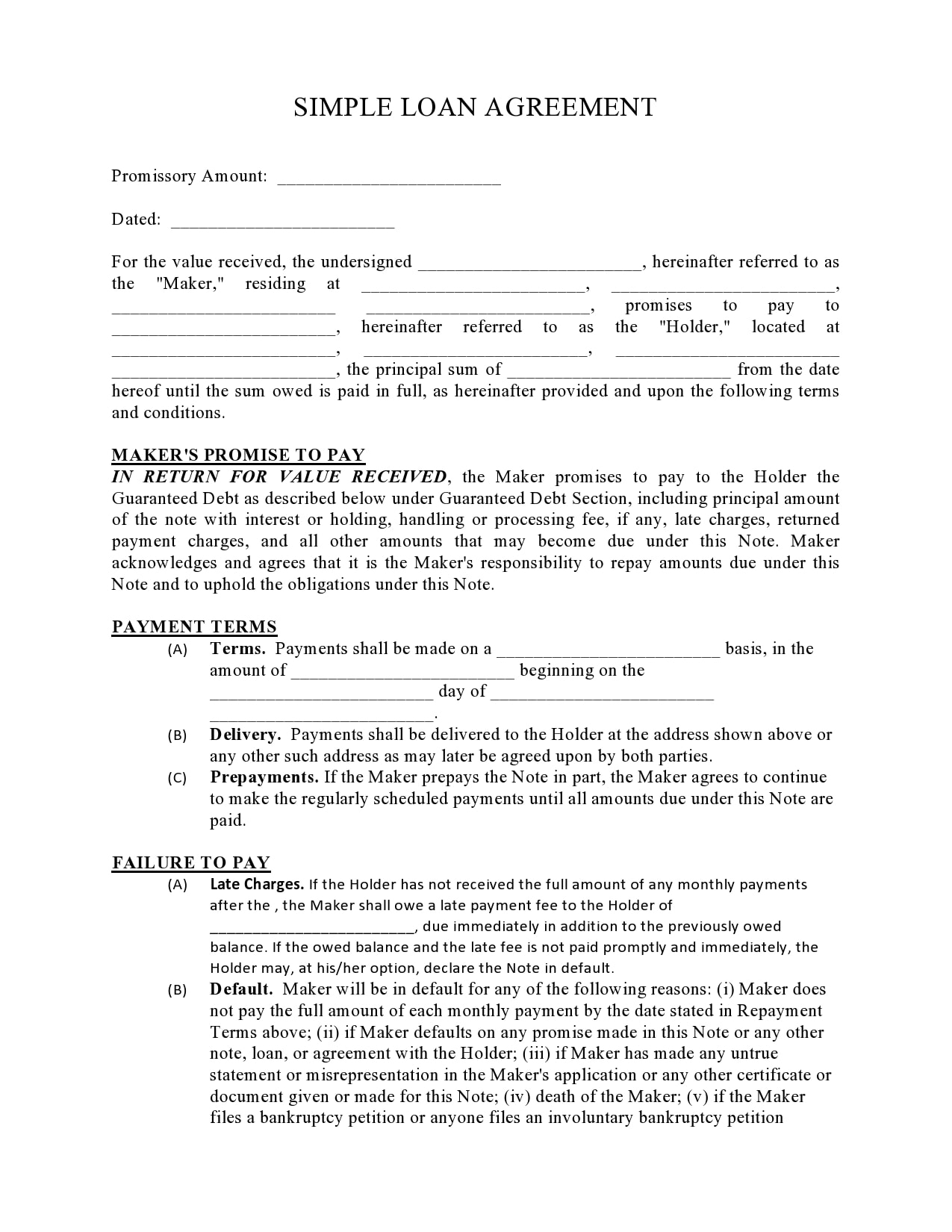 Family Member Printable Family Loan Agreement Template Printable 